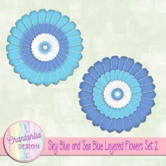 Free sky blue and sea blue layered paper flowers set 2
