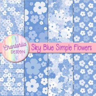 Free sky blue simple flowers digital papers