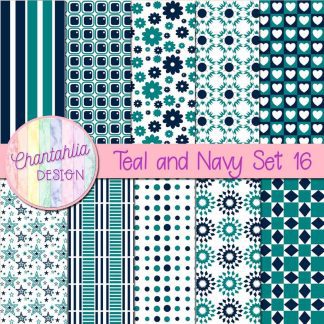 Free teal and navy digital paper patterns set 16