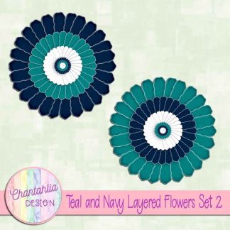 Free teal and navy layered paper flowers set 2