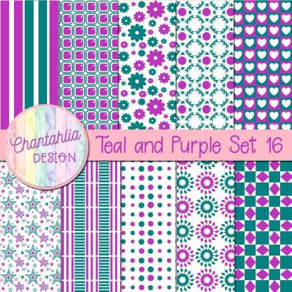 Free teal and purple digital paper patterns set 16