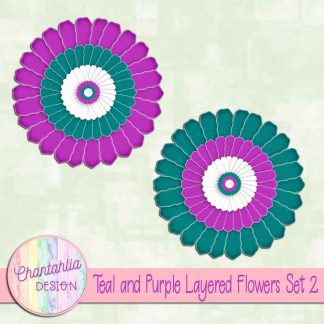 Free teal and purple layered paper flowers set 2