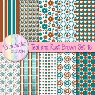 Free teal and rust brown digital paper patterns set 16