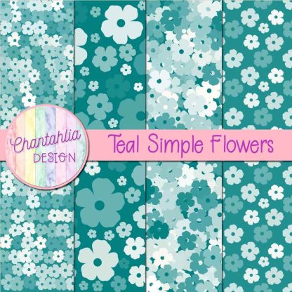 Free teal simple flowers digital papers