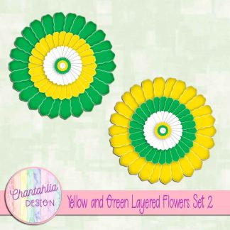 Free yellow and green layered paper flowers set 2
