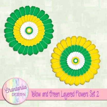 Free yellow and green layered paper flowers set 2