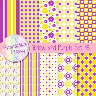 Free yellow and purple digital paper patterns set 16