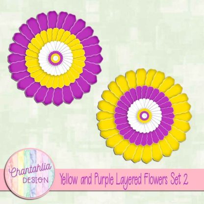 Free yellow and purple layered paper flowers set 2