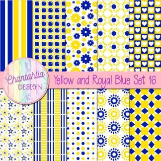 Free yellow and royal blue digital paper patterns set 16