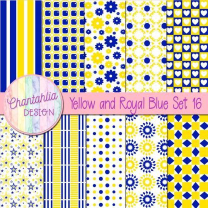 Free yellow and royal blue digital paper patterns set 16