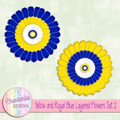 Free yellow and royal blue layered paper flowers set 2