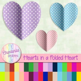 Free hearts in a heart design elements in 36 colours in a folded style