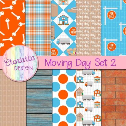 Free digital papers in a Moving Day theme.