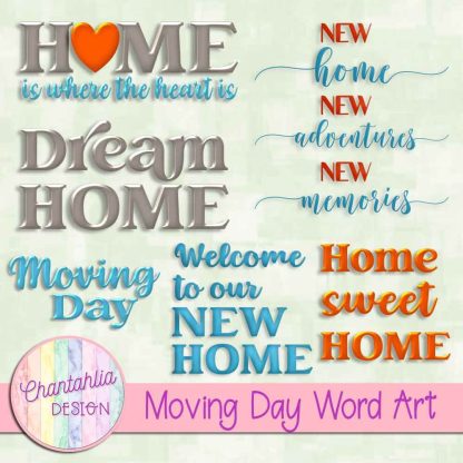 Free word art in a Moving Day theme
