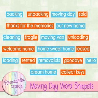 Free word snippets in a Moving Day theme.