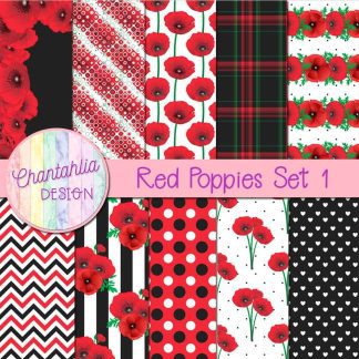Free digital papers in a Red Poppies theme.