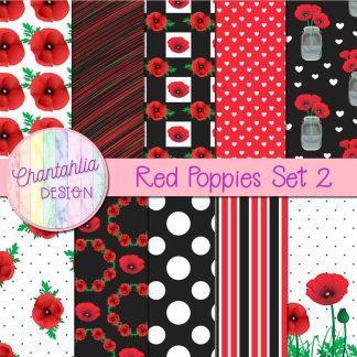 Free digital papers in a Red Poppies theme.