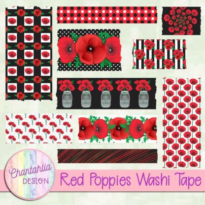 Free washi tape in a Red Poppies theme.