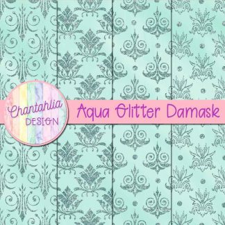 Free aqua glitter damask digital papers