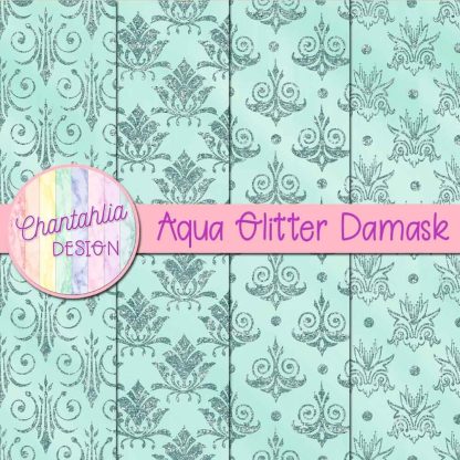 Free aqua glitter damask digital papers