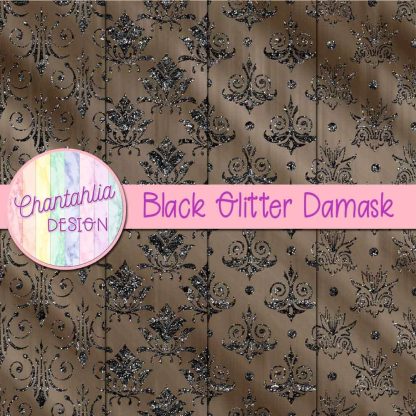 Free black glitter damask digital papers
