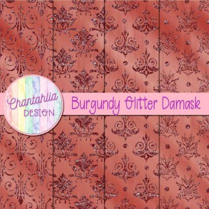 Free burgundy glitter damask digital papers