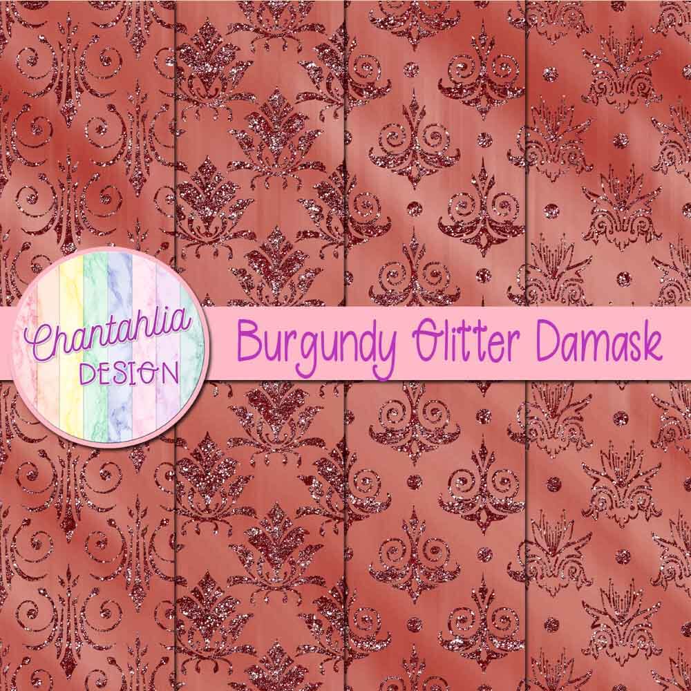 Free Digital Papers Featuring Burgundy Glitter Damask Designs