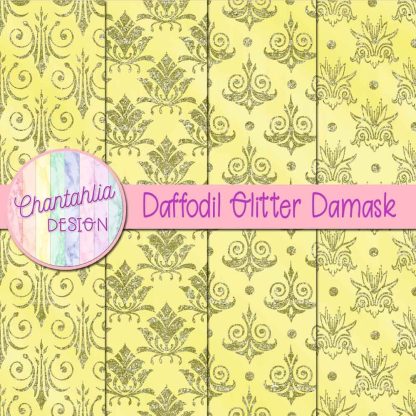 Free daffodil glitter damask digital papers