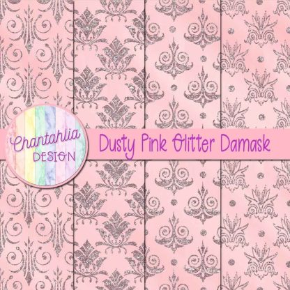 Free dusty pink glitter damask digital papers