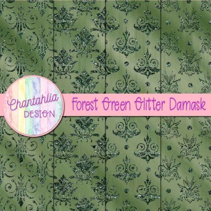 Free forest green glitter damask digital papers