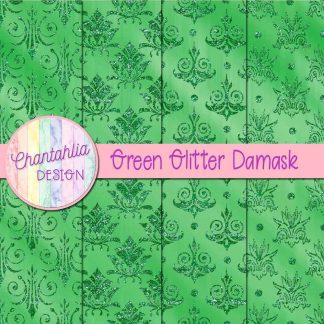 Free green glitter damask digital papers