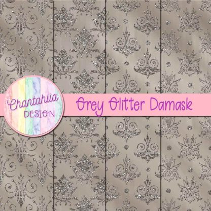 Free grey glitter damask digital papers