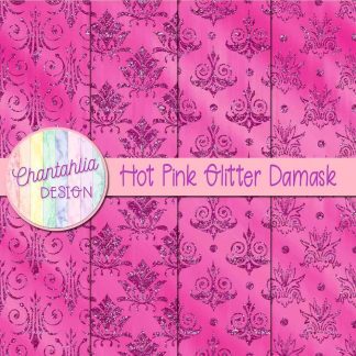 Free hot pink glitter damask digital papers