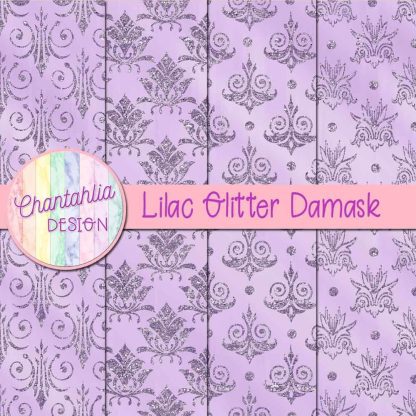 Free lilac glitter damask digital papers