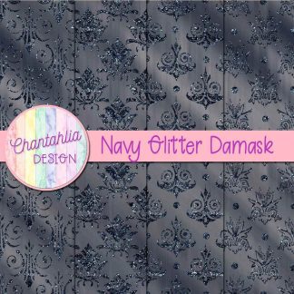 Free navy glitter damask digital papers