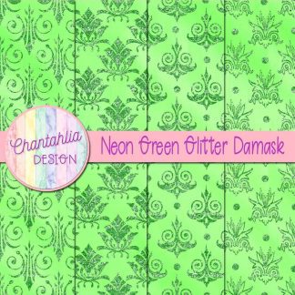 Free neon green glitter damask digital papers