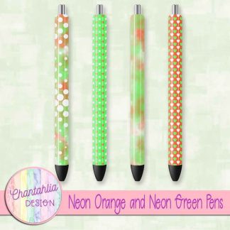 Free neon orange and neon green pens design elements