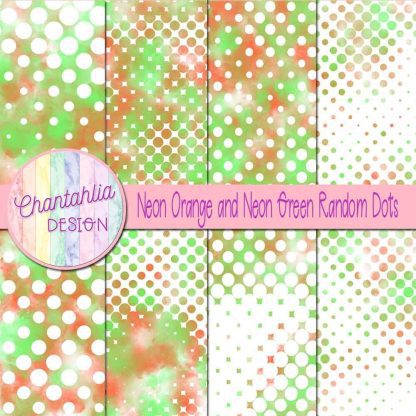 Free neon orange and neon green random dots digital papers