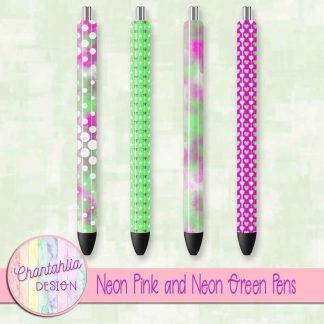 Free neon pink and neon green pens design elements