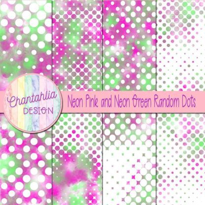 Free neon pink and neon green random dots digital papers
