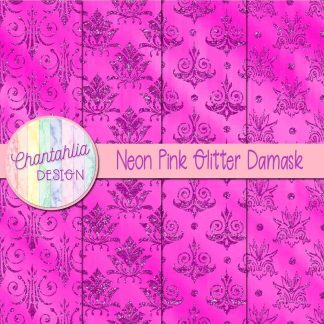 Free neon pink glitter damask digital papers