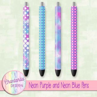 Free neon purple and neon blue pens design elements