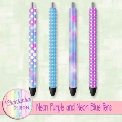 Free neon purple and neon blue pens design elements