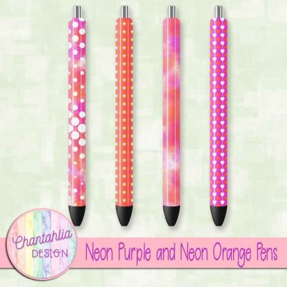 Free neon purple and neon orange pens design elements