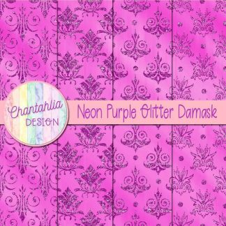 Free neon purple glitter damask digital papers