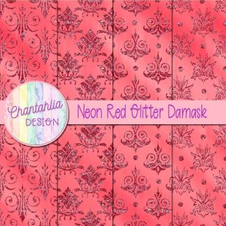 Free neon red glitter damask digital papers