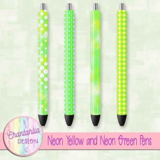 Free neon yellow and neon green pens design elements