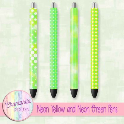 Free neon yellow and neon green pens design elements