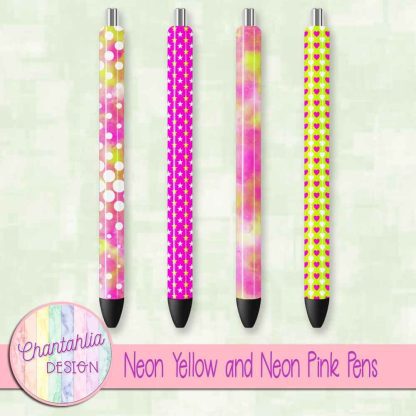 Free neon yellow and neon pink pens design elements