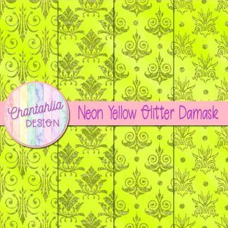 Free neon yellow glitter damask digital papers
